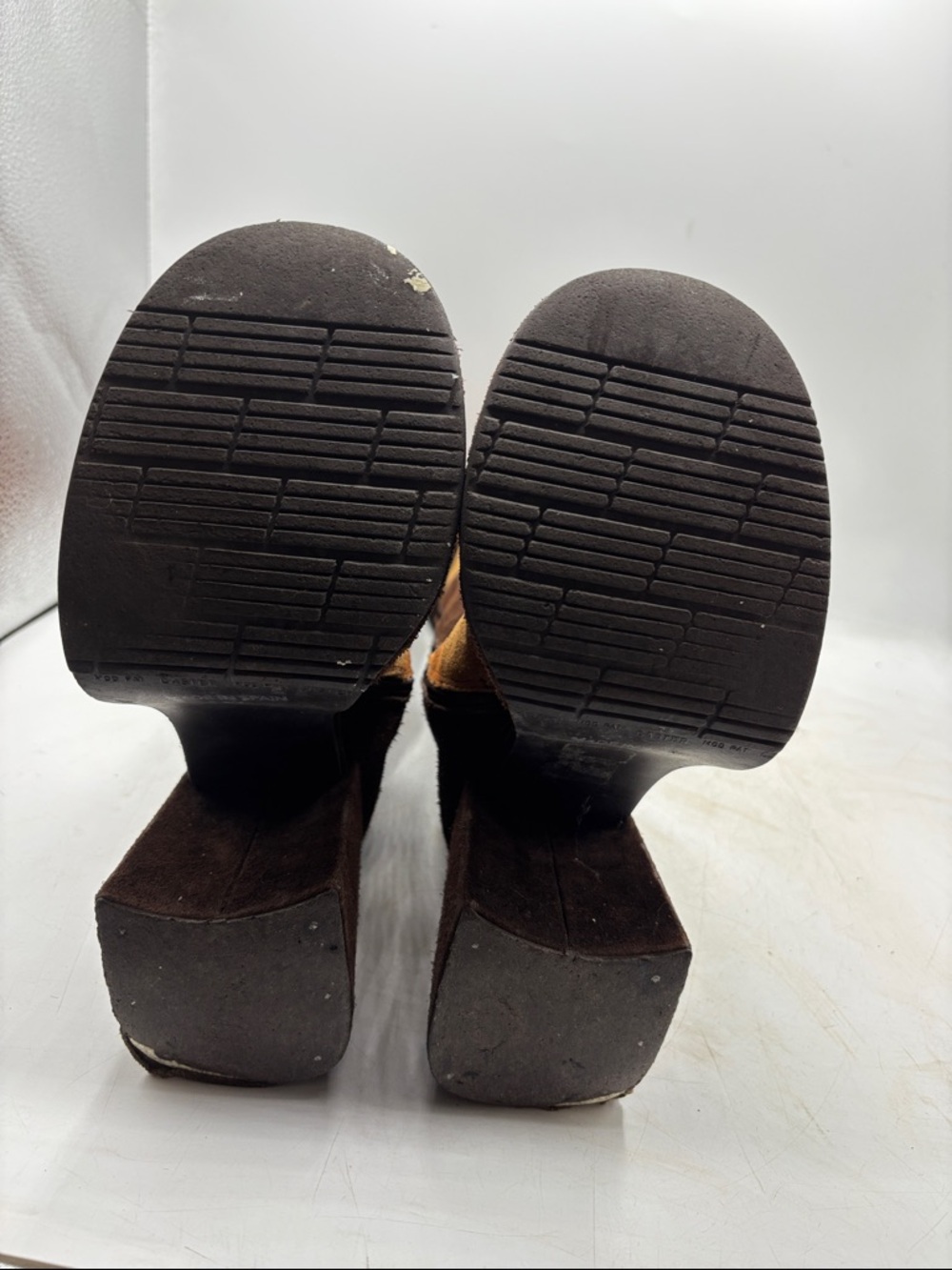 Vintage Brown Patchwork Suede Knee-High Platform Boots 7 37 - Picture 6 of 8